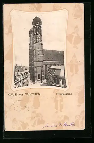 AK München, Frauenkirche, Passepartout