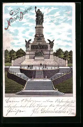 Lithographie National-Denkmal auf dem Niederwald