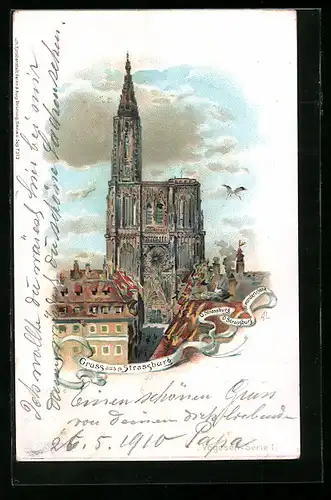 Lithographie Strassburg, Darstellung vom Münster