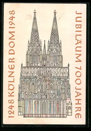 Künstler-AK Köln, Festporstkarate zur 700-Jahrfeier der Grundsteinlegung des Kölner Domes 1948