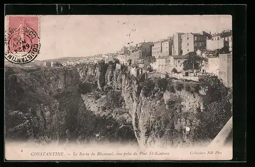 AK Constantine, Le Ravin du Rhummel, Vue prise du Pont El-Kantara