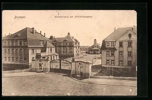 AK Bautzen, Kaserne d. K. S. 2. Feld-Art.-Rgt. Nr. 28, Haupteingang