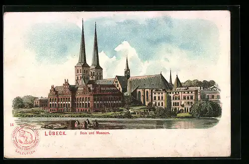 Lithographie Lübeck, Dom und Museum