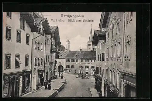 AK Berchtesgaden, Marktplatz mit Blick zum Gasthof zum Neuhaus