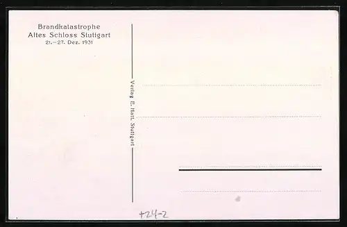 AK Stuttgart, Brand des alten Schlosses 1931
