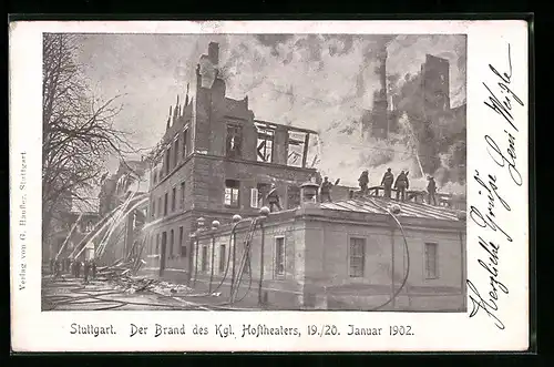 AK Stuttgart, Der Brand des Kgl. Hoftheaters am 19. /20. Januar 1902
