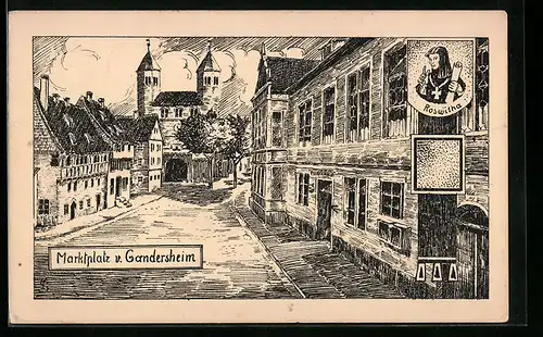 Künstler-AK Gandersheim, Marktplatz, Rsowitha