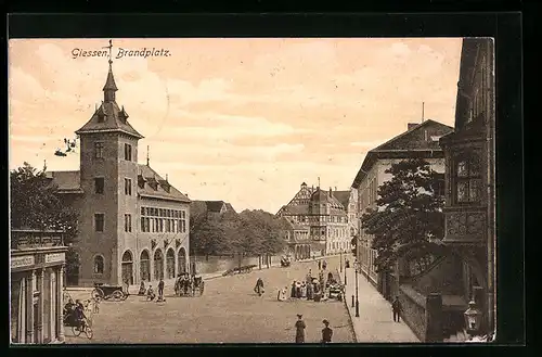 AK Giessen, der Brandplatz mit Kirche