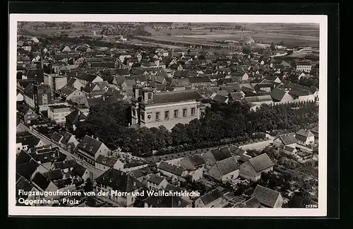 AK Oggersheim /Pfalz, Pfarr- und Wallfahrtskirche, Fliegeraufnahme
