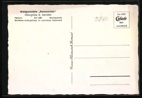 AK Obergrüne / Iserlohn, Blick auf die Waldgaststätte Dannenhöfer