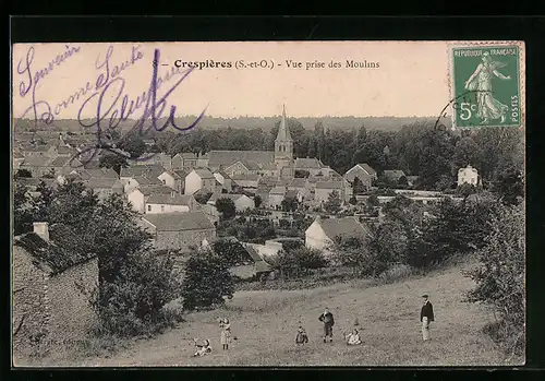 AK Crespiéres, Vue prise des Moulins