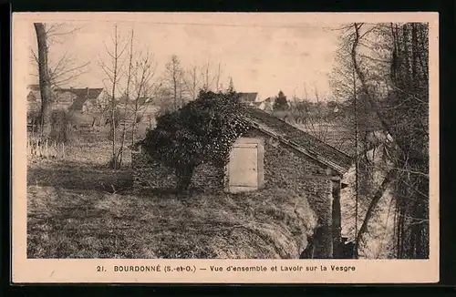AK Bourdonné, vue d`ensemble et Lavoir sur la Vesgre