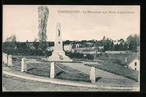 AK Hardricourt, Le Monument aux Morts et les Coteaux