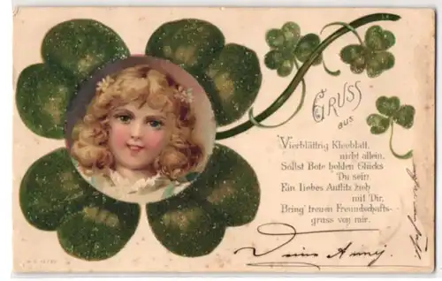 AK Damenportrait im Kleeblatt