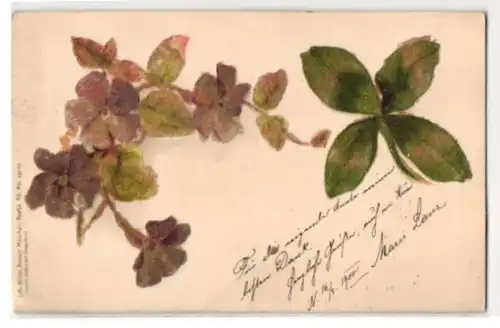 Glitzer-Perl-AK Rankblumen und Glücksklee