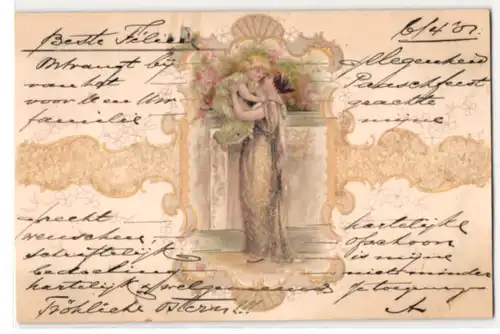 Glitzer-Perl-AK Mutter trägt ihr Kind auf dem Arm