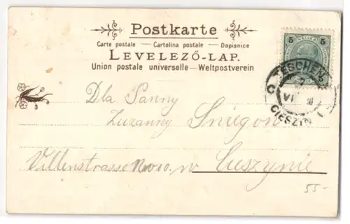 Glitzer-Perl-AK Gelbe und lila Blumen