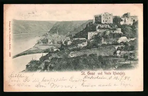 AK St. Goar, Ortspartie mit Burg, Veste Rheinfels