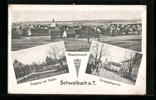 AK Schwalbach a. T., Strassenpartie, Eingang von Süden, Gesamtansicht