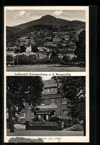 AK Zwingenberg a. d. Bergstrasse, Gasthaus-Pension zur Linde, Gesamtansicht