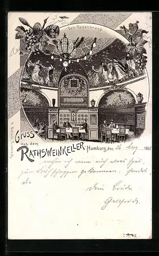 Lithographie Hamburg, Gasthof Rathsweinkeller, Rosenkranz
