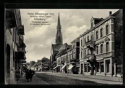 AK Offenburg, Hotel Offenburger Hof, Strassenpartie