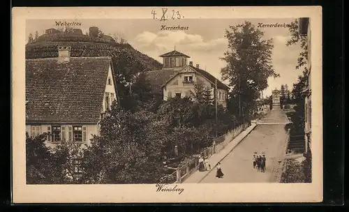 AK Weinsberg, Ortspartie mit Weibertreu, Kernerhaus und Kernerdenkmal