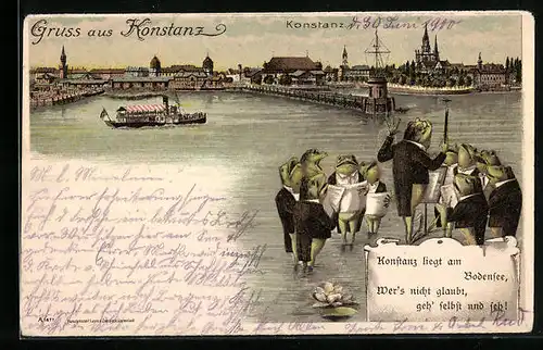 Lithographie Konstanz, Froschchor am Hafen