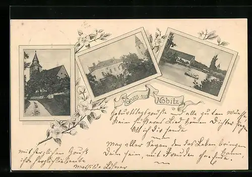 AK Nobitz, Kirche, Gebäudeansicht, Uferpartie