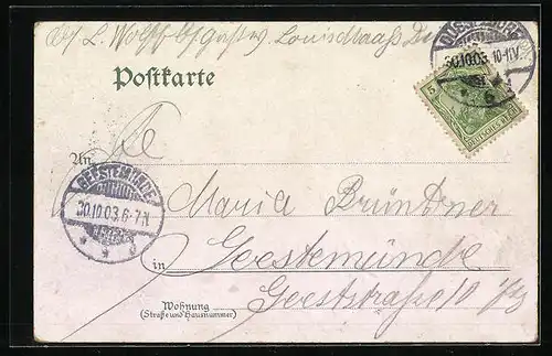 Lithographie Düsseldorf, Elberfelder Strassse mit Denkmal bei Mondschein