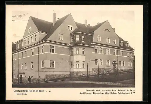 AK Reichenbach i. V., Eckansicht eines Hauses auf dem Rosenplatz