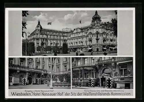 AK Wiesbaden, Hotel Nassauer Hof mit Eingang und Hotel Rose