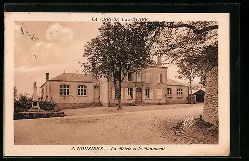 AK Nouziers, La Mairie et le Monument