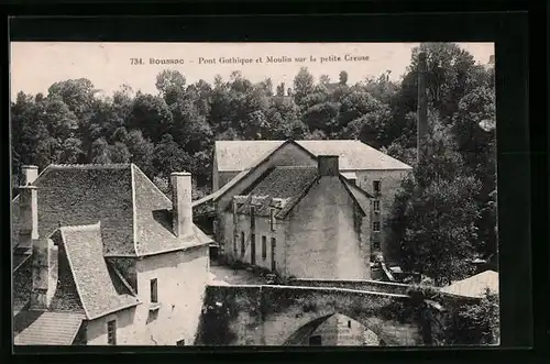 AK Boussac, Pont Gothique et Moulin sur la petite Creuse