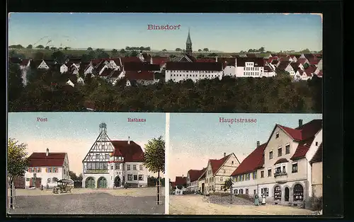 AK Binsdorf, Hauptstrasse, Post und Rathaus, Panorama