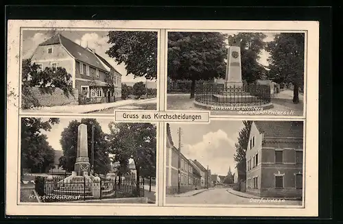 AK Kirchscheidungen bei Laucha, Gasthaus K. Gleitsmann, Dorfstrasse, Denkmal des Dichters B. Thiersch
