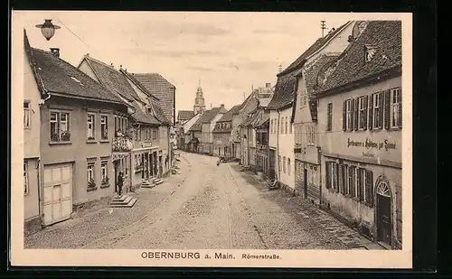AK Obernburg /Main, Römerstrasse mit Brauerei & Gasthaus zur Sonne