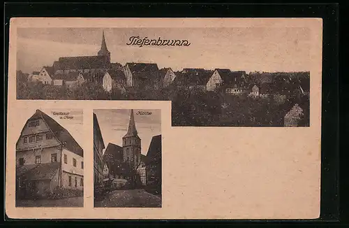 AK Tiefenbronn, Gasthaus zur Rose, Kirche, Totalansicht