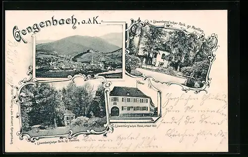 Passepartout-AK Gengenbach a. d. K., Löwenbergsches Haus und Park, Gesamtansicht
