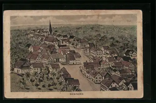 Künstler-AK sign. Hans Pernat: Baisingen, Ortsansicht mit Hauptstrasse aus der Vogelschau