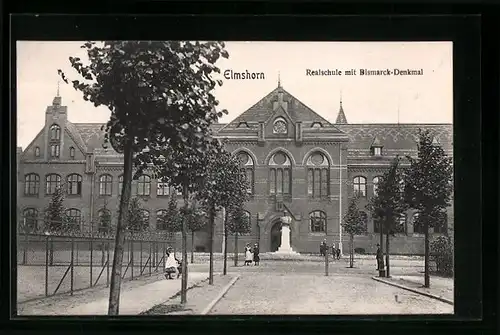 AK Elmshorn, Realschule mit Bismarck-Denkmal