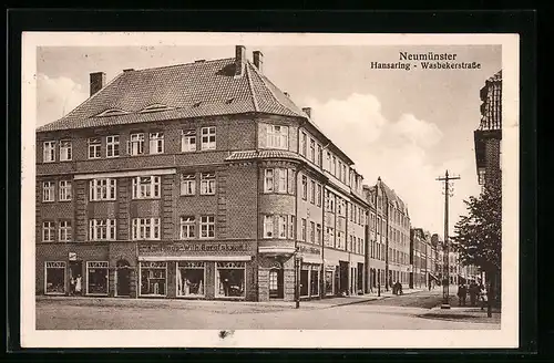 AK Neumünster, Kaufhaus Wilh. Barofsky Hansaring Ecke Wasbekerstrasse