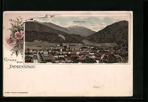 Lithographie Immenstadt, Gesamtansicht des Ortes