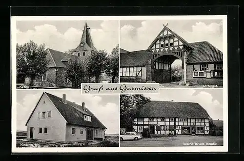 AK Garmissen, Geschäftshaus Bendix, Kirche, Kindergarten, Rittergut