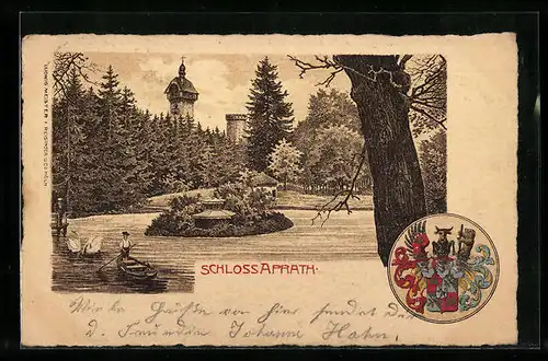 Lithographie Aprath, Teich am Schloss Aprath