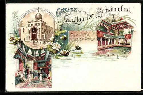 Lithographie Stuttgart, Schwimmbad, Wiedereröffnung des Frauenschwimmbades