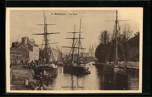 AK Quimper, Le Port, Segelschiffe im Hafen