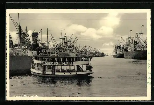 AK Bremen, grosse Hafenrundfahrt im Überseehafen, Otto W. A. Schreiber-Reederei