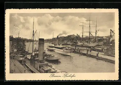 AK Bremen, Dampfer im Freihafen