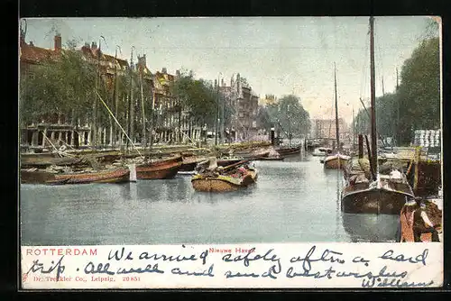 AK Rotterdam, Blick in den Nieuwe Haven, Hafen